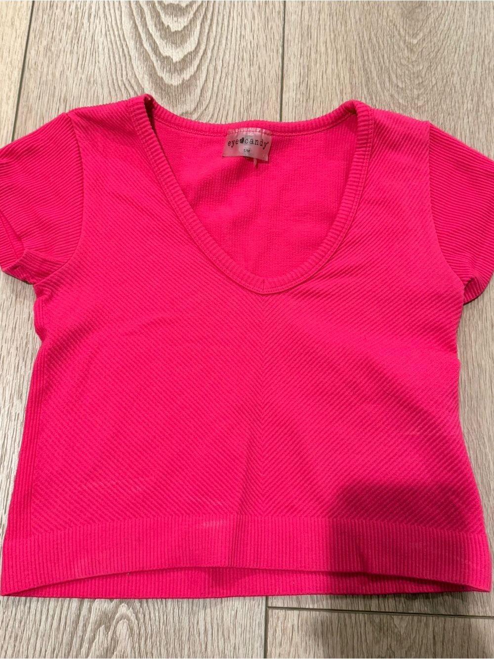 eye candy Hot Pink Ribbed V-Neck Crop Top